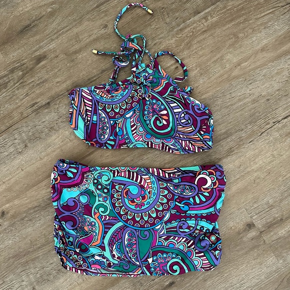 Gibson Latimer Other - Gibson & Latimer Purple Paisley Picasso Print Swim Bikini Set With Skirt Bottom